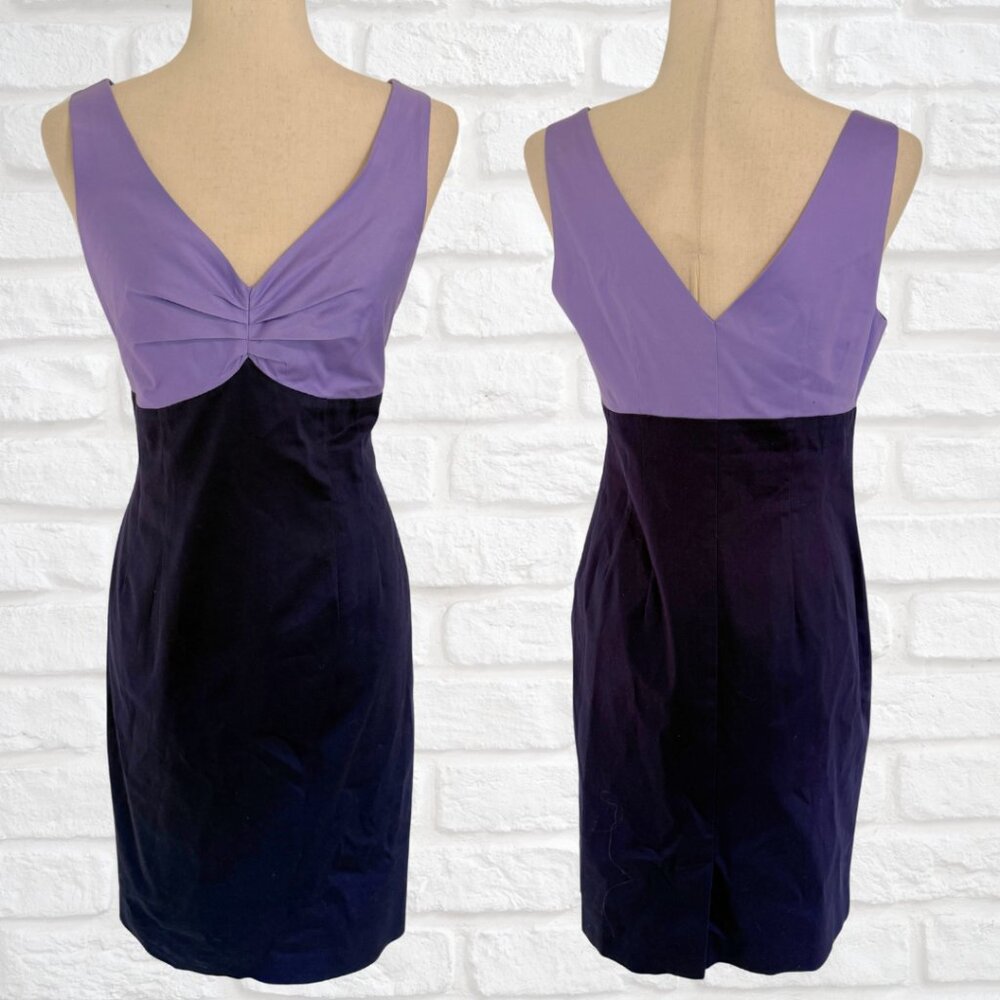 Boden Sleeveless Dark Light Purple Color Block Dress Size 8 V-Neck Sheath